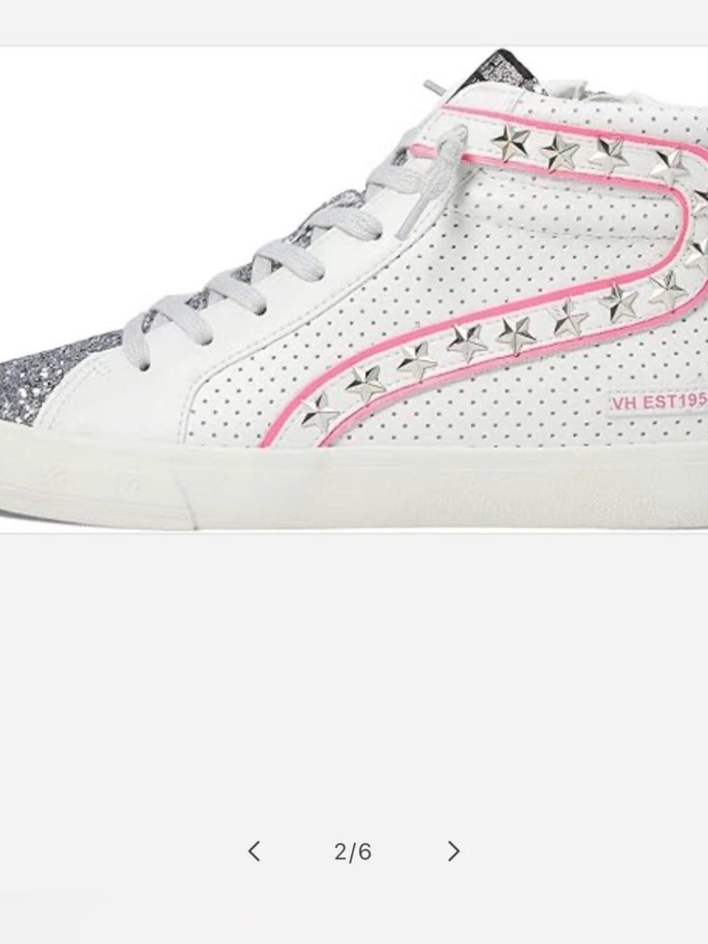 Vintage Havana White High-Top Sneakers with Pink Piping & Silver Star Studs